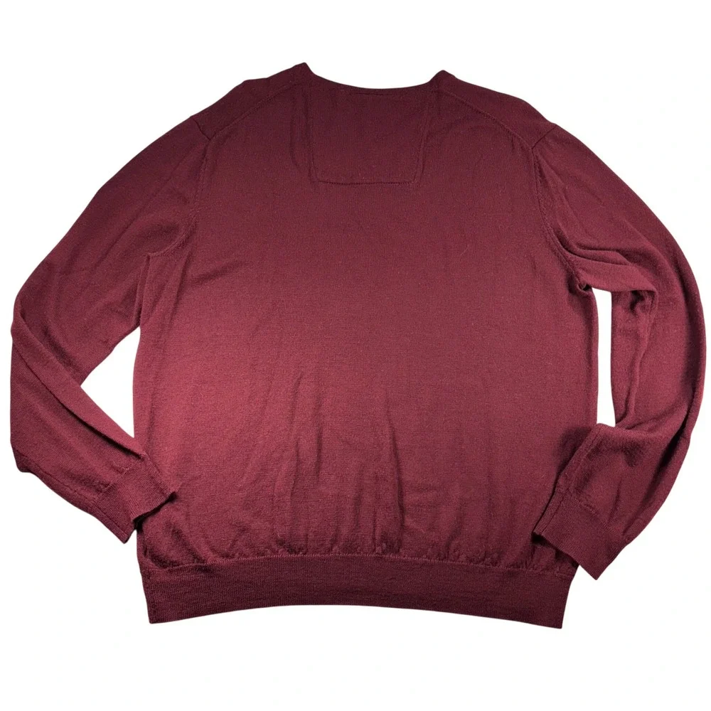 Calvin Klein Italian‎ Merino V Neck Sweater Men's Large Burgundy CK Knit